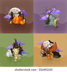 Halloween concepts, set of vector backgrounds