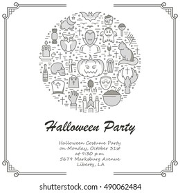 Halloween concept.Template invitation. Symbols isolated on background. Web banner Halloween party, vector label or emblem.