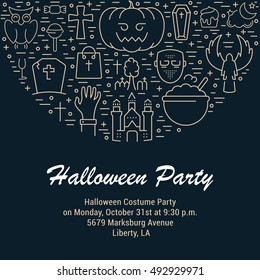 Halloween concept.Template invitation. Symbols isolated on background. Web banner Halloween party, vector label or emblem.