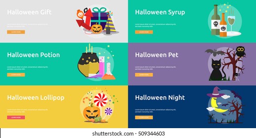 Halloween Conceptual Banner | Set of great banner flat design illustration concepts halloween, holiday, horror, night and much more.