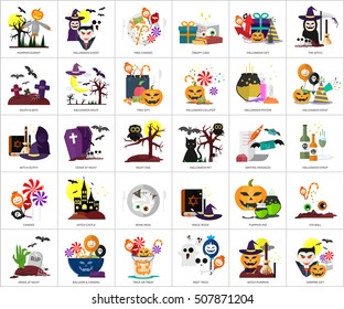 Halloween Conceptual Design | Set of great banner flat design illustration concepts halloween, holiday, horror, night and much more.