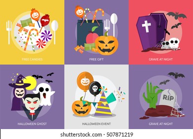 Halloween Conceptual Design | Set of great banner flat design illustration concepts halloween, holiday, horror, night and much more.