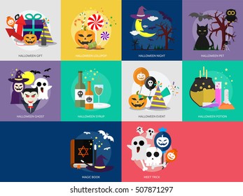 Halloween Conceptual Design | Set of great banner flat design illustration concepts halloween, holiday, horror, night and much more.