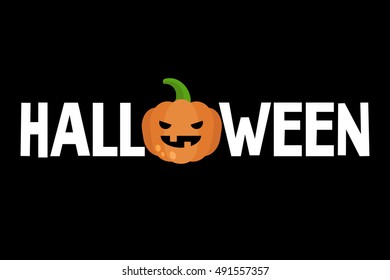 Halloween conceptual sign: Jack o'lantern. Scary carved pumpkin / Flat editable vector illustration