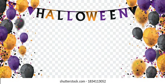 Halloween confetti  and balloons on the transparent background. Eps 10 vector file.