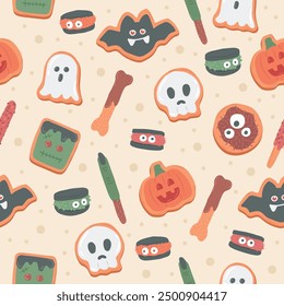 Halloween cookie biscuits seamless pattern vector illustration