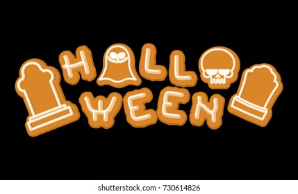 Halloween cookie lettering symbol. Typography of cookies letters. Vector illustration

