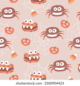 Halloween cookie spider monster seamless pattern vector illustration