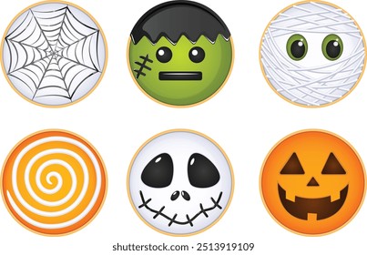 Conjunto de galletas de Halloween con telaraña, Frankenstein, momia, remolino de caramelo, fantasma y Diseños de talla de calabaza