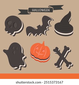 Halloween cookies vector set. Vector illustration.