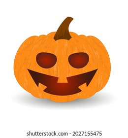 Halloween cool pumpkin. Fiercely grinning mystical orange punkin for decoration on festive interior. Red gradient glowing eyes with vector mouth