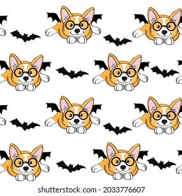 Halloween corgi dog in a bat costume seamless pattern. Vector illustration isolated