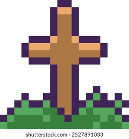 Halloween Corian Grave Cross Pixel 8bit Icon.