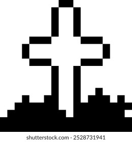 Halloween Corian Grave Cross Pixel 8bit Icon Black Color.