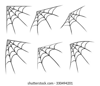 Halloween Corner Spider Web, Cobweb Symbol, Icon Set. Vector Illustration Isolated On White Background.