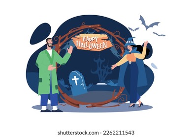 Halloween Cosplay Illustration concept on white background