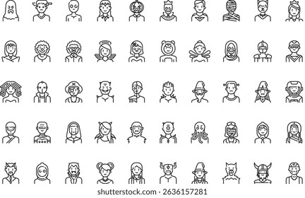 Halloween costume avatars icons icons Simple vector icon. Illustration symbol design template for web mobile UI element. 
