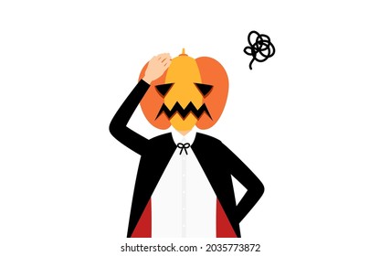 Halloween costume, a boy in a pumpkin ghost pose with his hand on his head