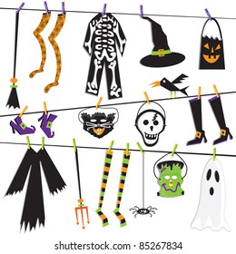 Halloween Costume Clothesline Clip Art Isolated on white