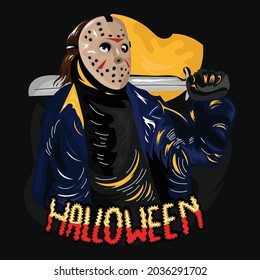 Halloween costume concept. Scary Killer vector illustration
