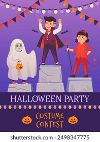 Halloween costume contest invitation. Holiday party template. Vector illustration