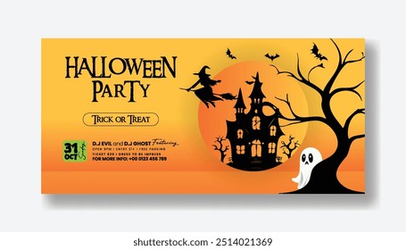 Halloween costume contest party horizontal  banner or social media cover, header, banner template, Halloween horizontal background, Happy Halloween day poster or banner vector template