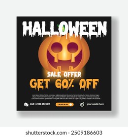 Halloween costume contest party social media post banner or square flyer or poster template