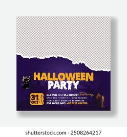 Concurso de fantasias de Halloween anúncios de banner de postagem de mídias sociais ou modelo de poster ou folheto quadrado de festa de Halloween