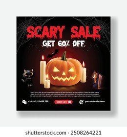 Halloween costume contest social media post banner ads or Halloween night party square flyer or poster template