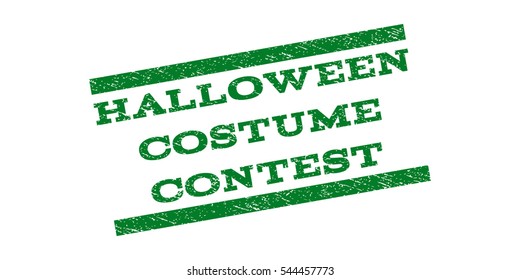 Halloween Costume Contest watermark stamp. Text tag between parallel lines with grunge design style. Rubber seal stamp with unclean texture. Vector green color ink imprint on a white background.