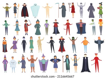 Halloween costume icons set cartoon vector. Kid mummy. Cute witch