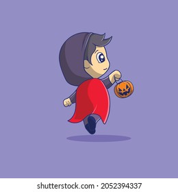 Halloween costume illustration vector icon bring a pumpkin bucket