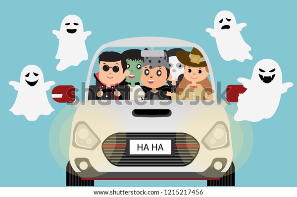 Halloween Costume Kids Car Night Ghost Stock Vector Royalty Free 1215217456