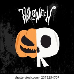 Halloween costume mixed between a skull and a pumpkin.