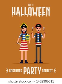 Halloween costume party character. Pirates costume, Halloween Party invitations or greeting cards, Poster