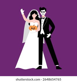 Halloween costume party with characters in spooky outfits illustration. Halloween Costume Party Vector Illustration