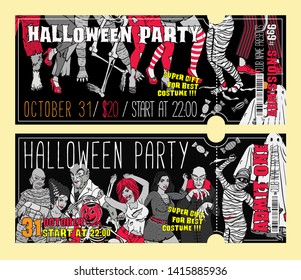 Halloween Costume Party Invitation Flyers, Tickets or Invitation templates. Grey and Red Color Palette.Vector Illustration.