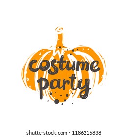 Halloween. Costume party. Logo, icon and label for your design. Lettering. Celebration motivational slogan. Hand drawn vector illustration. Can be used for sticker, badge, card, poster, banner