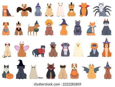 Halloween costume for pet icons set cartoon vector. Ghost party. Pet costume