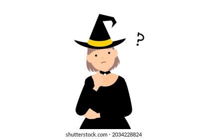Halloween costume, pose of a girl dressed as a witch folding her arms in distress.