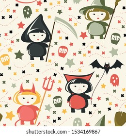 Halloween Costume seamless pattern. Childish background. Holiday design. Vector illustration.