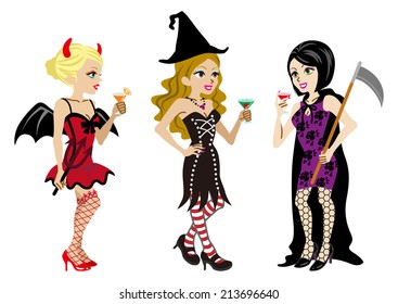 Halloween Costumed three Women,Isolated