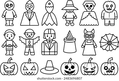 Halloween costumes icon set. Line Icon. Editable Stroke.