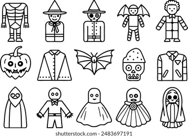 Halloween costumes icon set. Line Icon. Editable Stroke.