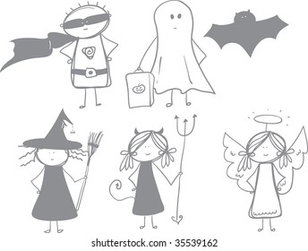 Halloween Costumes loose sketch boys and girls