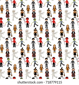 Halloween costumes pattern on the white background. Vector illustration