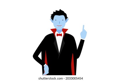 Halloween costumes, pose of a man dressed as a vampire pointing