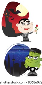 Halloween costumes vampire and Frankenstein