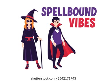 Halloween costumes witch and vampire spellbound vibes