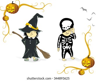Halloween Costumes-Vector illustration of children in their halloween costumes